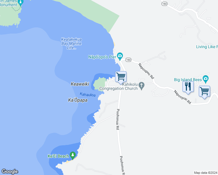 map of restaurants, bars, coffee shops, grocery stores, and more near 82-6289 Kahauloa Road in Captain Cook