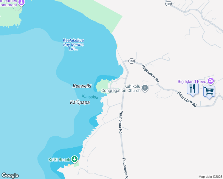 map of restaurants, bars, coffee shops, grocery stores, and more near 82-6289 Kahauloa Road in Captain Cook
