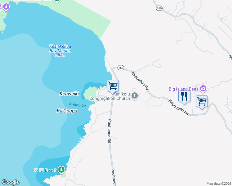 map of restaurants, bars, coffee shops, grocery stores, and more near 82-6286 Puuhonua Road in Captain Cook