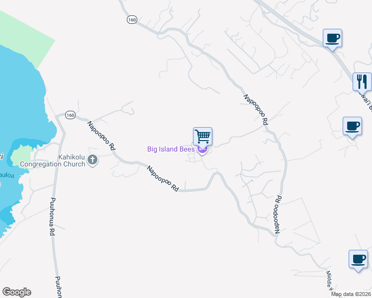 map of restaurants, bars, coffee shops, grocery stores, and more near 82-1200 Meli Road in Captain Cook