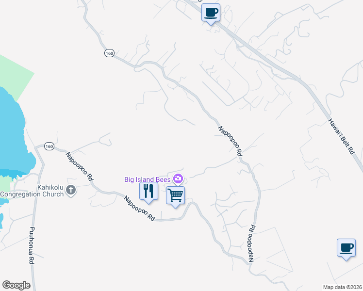 map of restaurants, bars, coffee shops, grocery stores, and more near 82-5886 Old Government Road in Captain Cook
