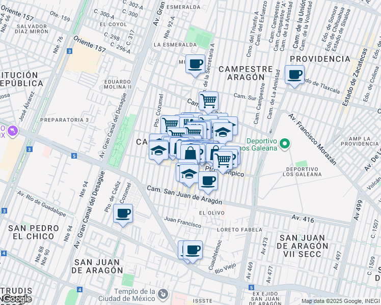 map of restaurants, bars, coffee shops, grocery stores, and more near 85 Pto. San José del Cabo in Ciudad de México