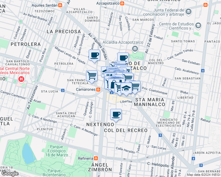 map of restaurants, bars, coffee shops, grocery stores, and more near 510 Reforma in Ciudad de México