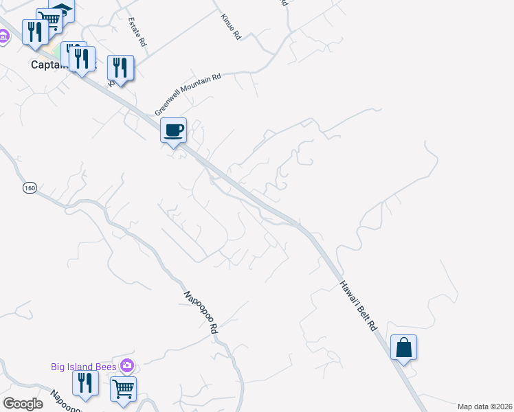 map of restaurants, bars, coffee shops, grocery stores, and more near 82-5932 Government Main Road in Captain Cook