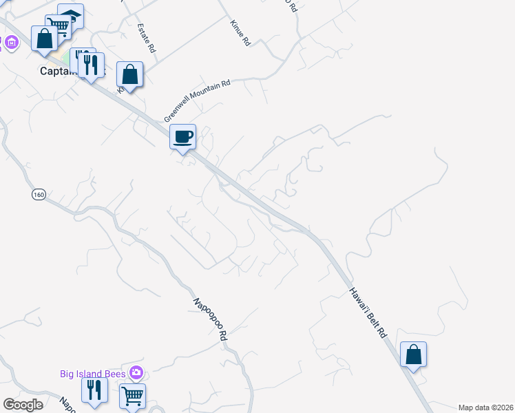 map of restaurants, bars, coffee shops, grocery stores, and more near 82-5932 Government Main Road in Captain Cook