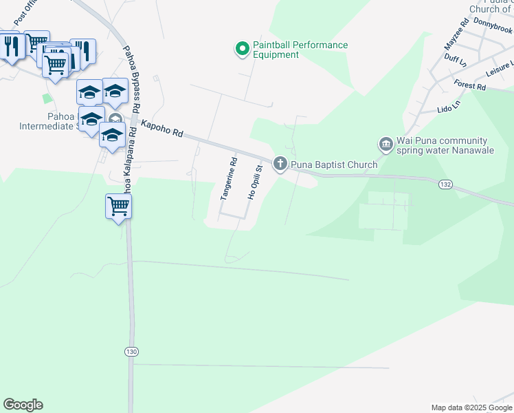 map of restaurants, bars, coffee shops, grocery stores, and more near 15-3251 Ho Opili Street in Pāhoa