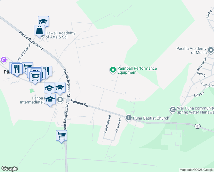 map of restaurants, bars, coffee shops, grocery stores, and more near 15-3127 Halelo Place in Pāhoa