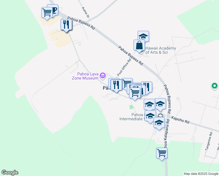 map of restaurants, bars, coffee shops, grocery stores, and more near in Pāhoa