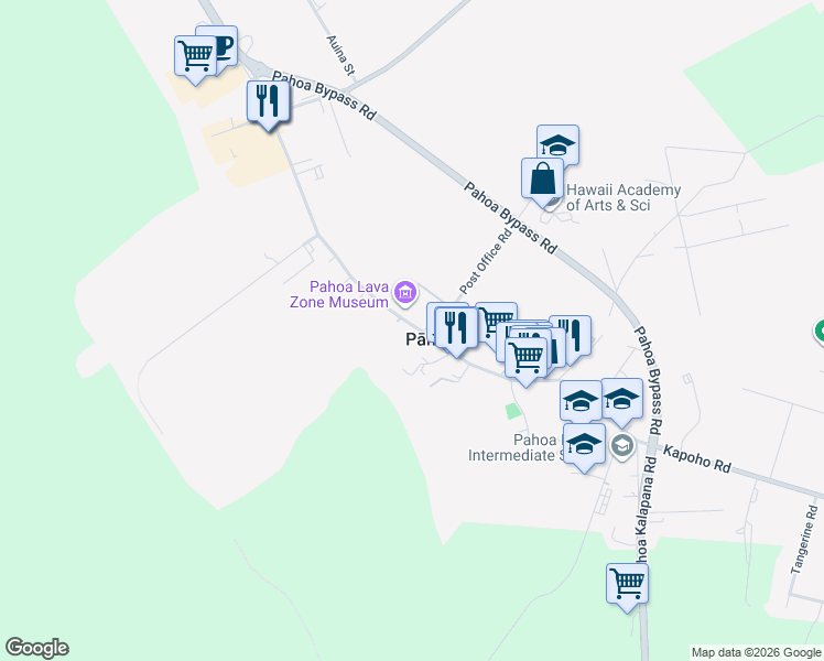 map of restaurants, bars, coffee shops, grocery stores, and more near in Pāhoa