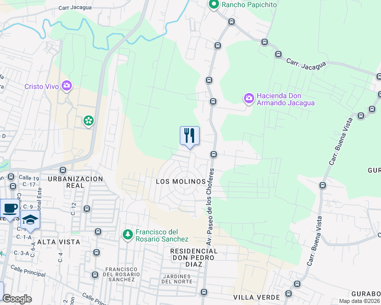map of restaurants, bars, coffee shops, grocery stores, and more near Calle in Santiago De Los Caballeros