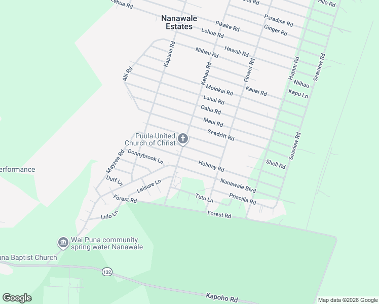 map of restaurants, bars, coffee shops, grocery stores, and more near 14-3484 Church Road in Pāhoa