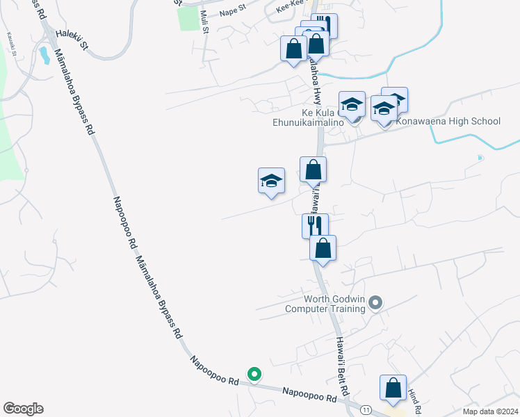 map of restaurants, bars, coffee shops, grocery stores, and more near 81 Onouli Road in Kealakekua