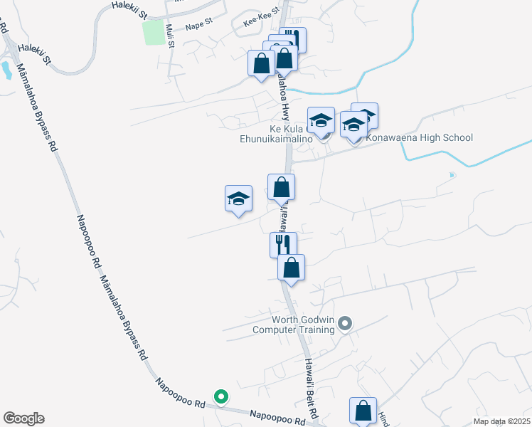 map of restaurants, bars, coffee shops, grocery stores, and more near 81 Onouli Road in Kealakekua
