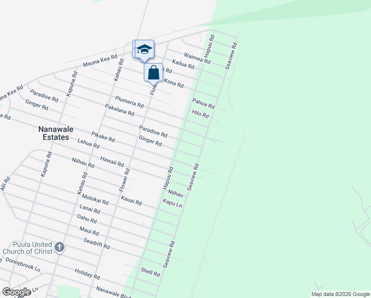 map of restaurants, bars, coffee shops, grocery stores, and more near 14-3528 Ginger Road in Pāhoa