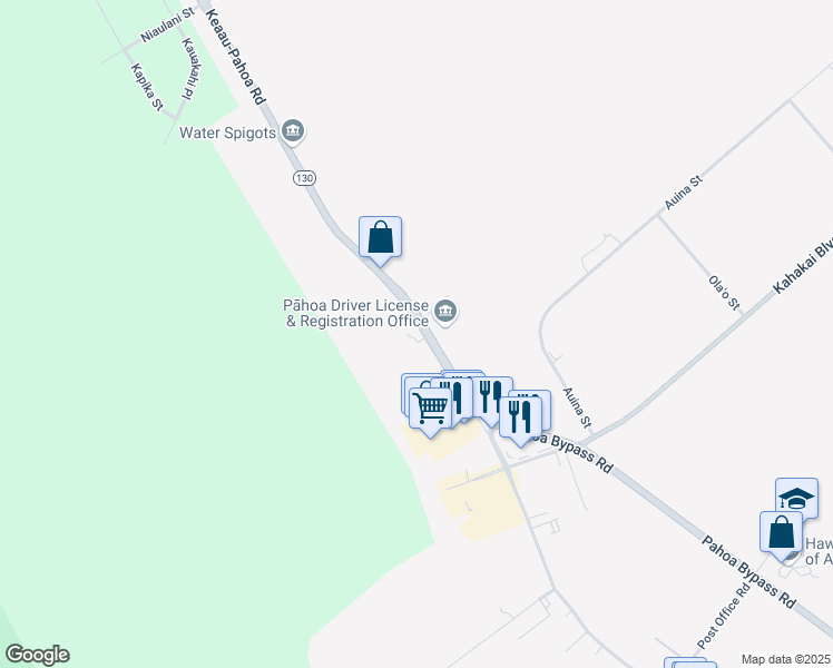 map of restaurants, bars, coffee shops, grocery stores, and more near 15-2618 Keaau-Pahoa Road in Pāhoa
