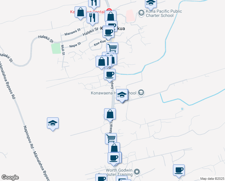 map of restaurants, bars, coffee shops, grocery stores, and more near 81-6551 Hawaiʻi Belt Road in Kealakekua