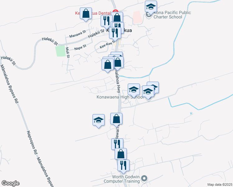 map of restaurants, bars, coffee shops, grocery stores, and more near 81-6551 Hawaiʻi Belt Road in Kealakekua