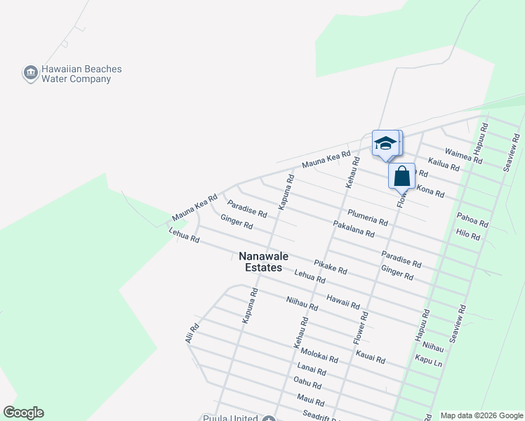 map of restaurants, bars, coffee shops, grocery stores, and more near 14-3385 Paradise Road in Pāhoa