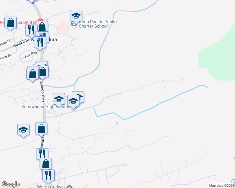 map of restaurants, bars, coffee shops, grocery stores, and more near 81 Konawaena School Road in Kealakekua