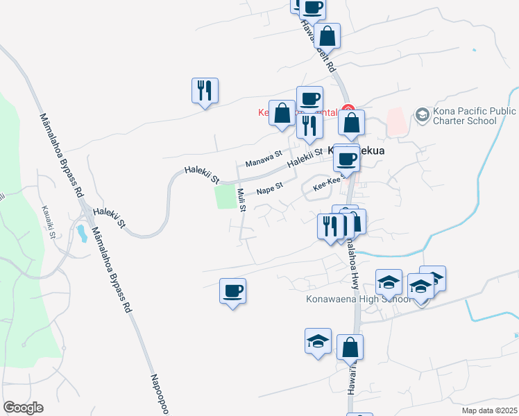 map of restaurants, bars, coffee shops, grocery stores, and more near 81-6636 Muli Street in Kealakekua