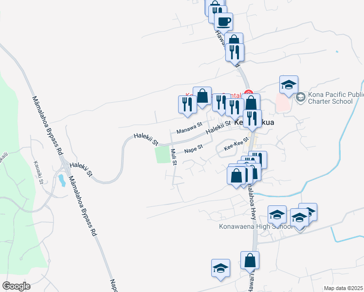 map of restaurants, bars, coffee shops, grocery stores, and more near 81-896 Halekii Street in Kealakekua