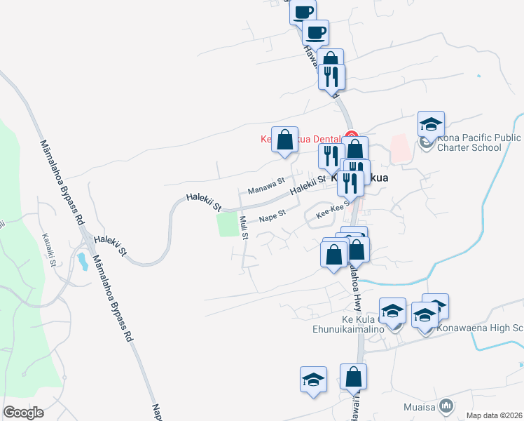 map of restaurants, bars, coffee shops, grocery stores, and more near 81-896 Halekii Street in Kealakekua