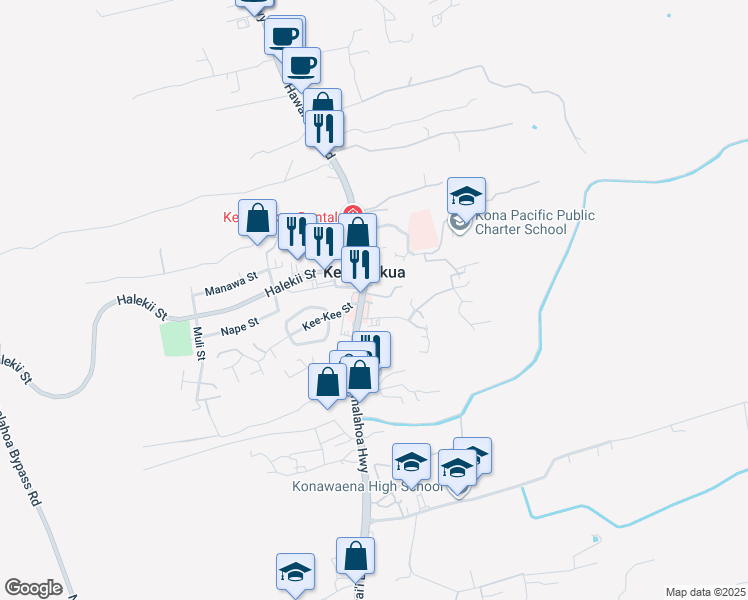 map of restaurants, bars, coffee shops, grocery stores, and more near 81-1007 A Kakou Place in Kealakekua