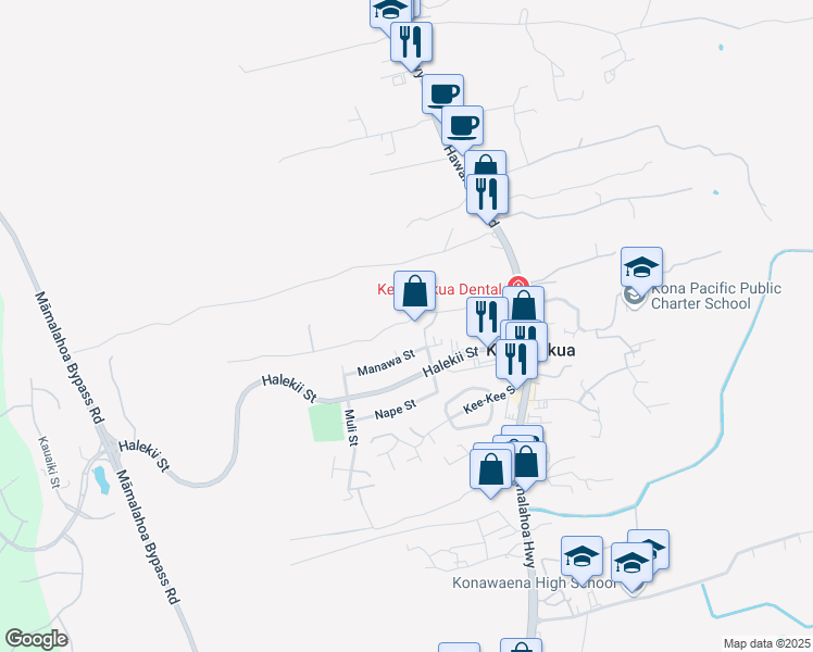 map of restaurants, bars, coffee shops, grocery stores, and more near 79-984 Kealaola Street in Kealakekua