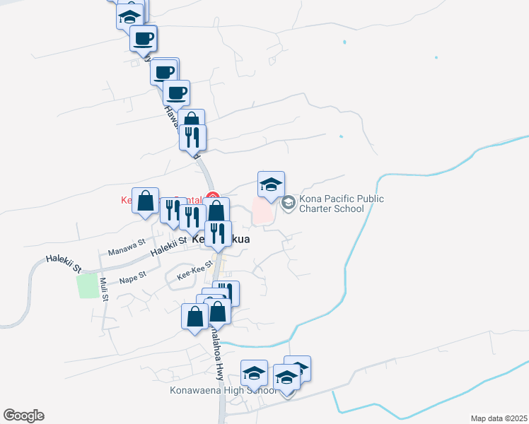 map of restaurants, bars, coffee shops, grocery stores, and more near 79-1019 Haukapila Street in Kealakekua