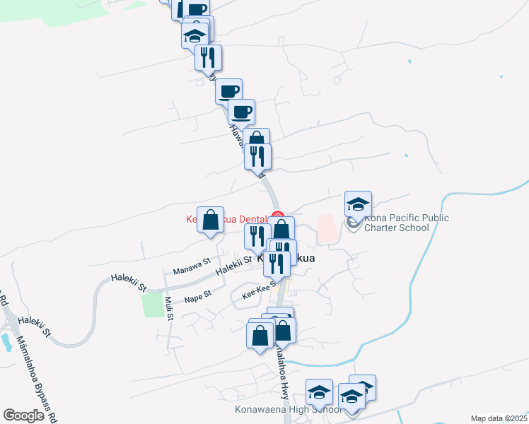 map of restaurants, bars, coffee shops, grocery stores, and more near 79-7568 Mamalahoa Highway in Kealakekua