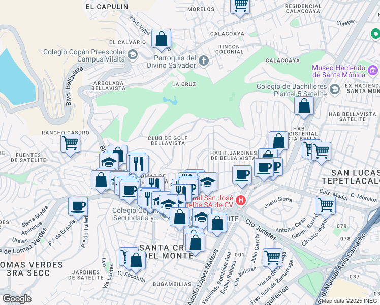 map of restaurants, bars, coffee shops, grocery stores, and more near 36 Calle Roma in Tlalnepantla