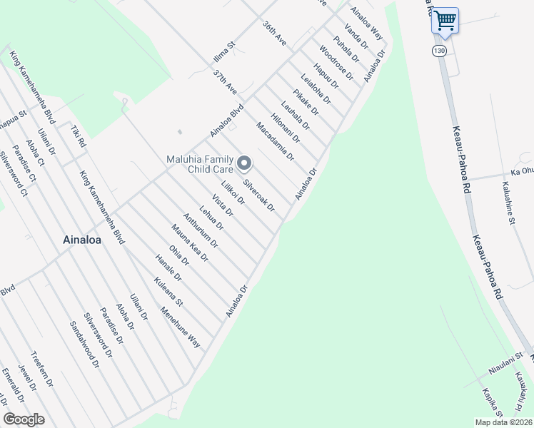 map of restaurants, bars, coffee shops, grocery stores, and more near 16-2112 Silveroak Drive in Pāhoa