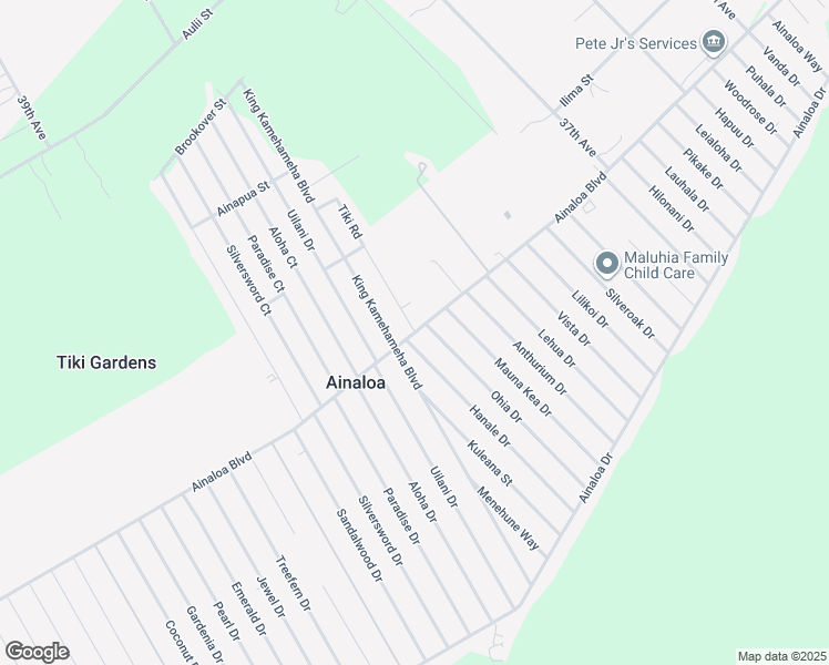 map of restaurants, bars, coffee shops, grocery stores, and more near 16 Ainaloa Boulevard in Pāhoa