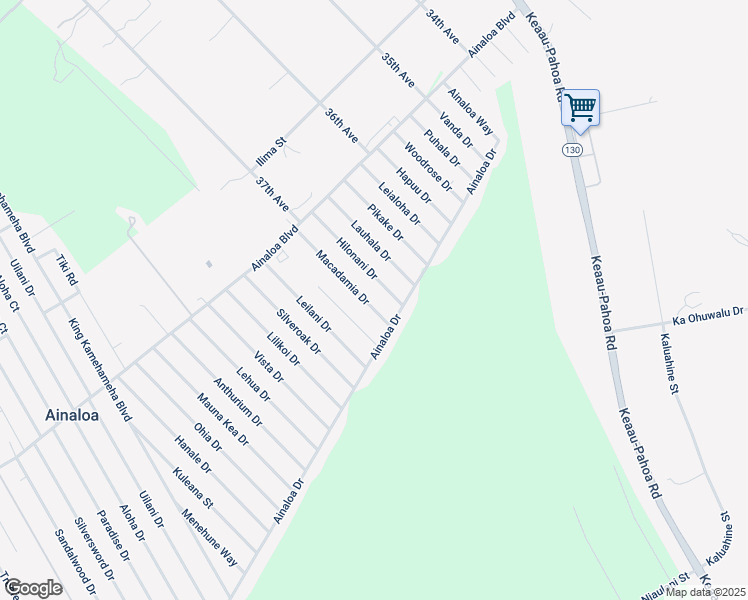 map of restaurants, bars, coffee shops, grocery stores, and more near 16-2097 Macadamia Drive in Pāhoa