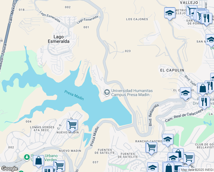 map of restaurants, bars, coffee shops, grocery stores, and more near in Viejo Madín
