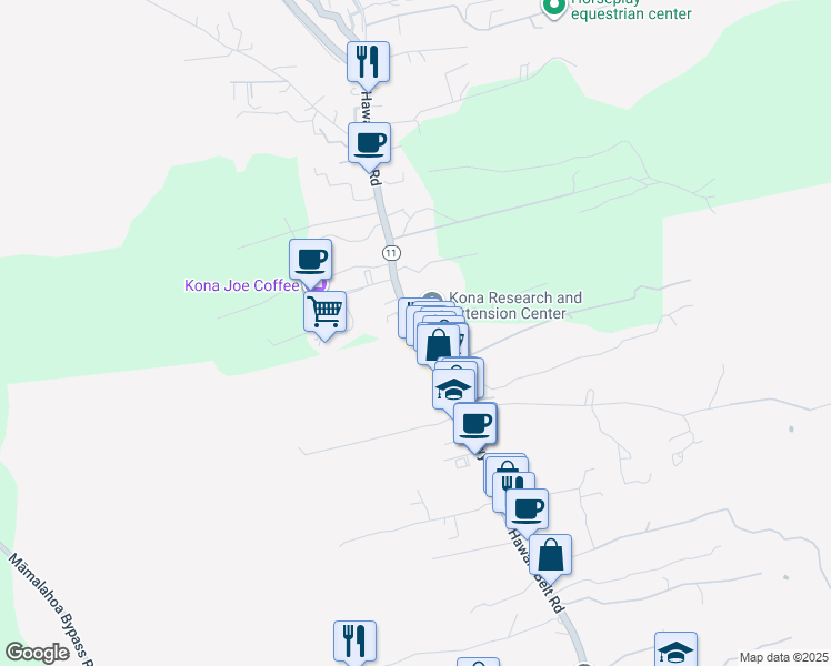 map of restaurants, bars, coffee shops, grocery stores, and more near Mamalahoa Highway in Kealakekua