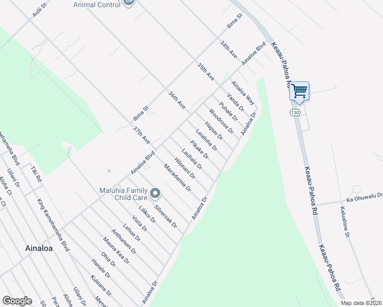 map of restaurants, bars, coffee shops, grocery stores, and more near 16-2061 Lauhala Drive in Pāhoa