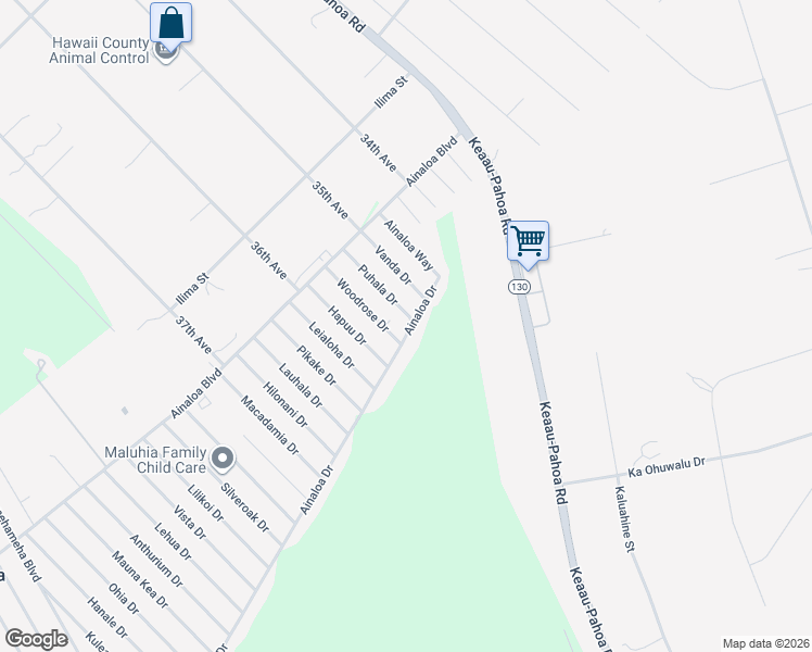 map of restaurants, bars, coffee shops, grocery stores, and more near 16-2088 Puhala Drive in Pāhoa