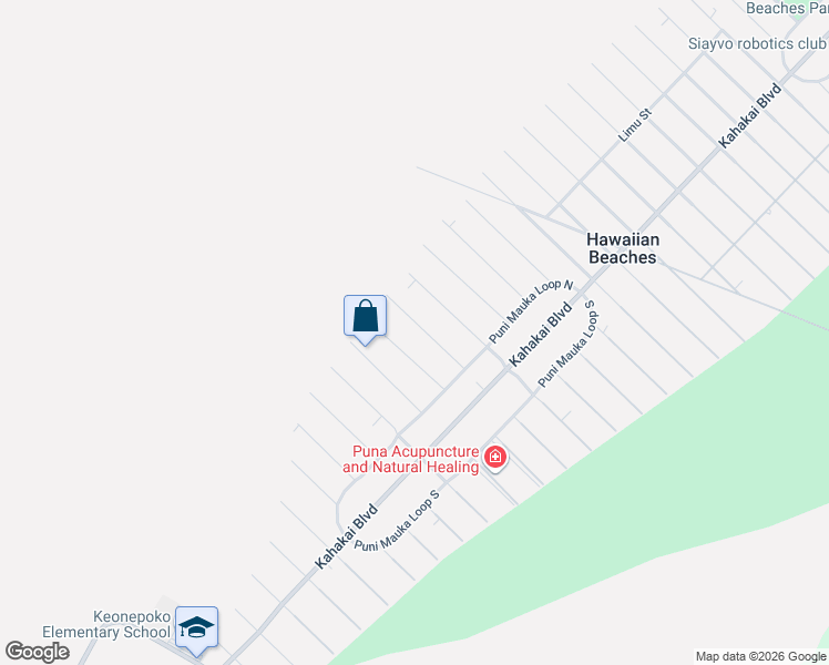 map of restaurants, bars, coffee shops, grocery stores, and more near 15-2711 Heepali Street in Pāhoa