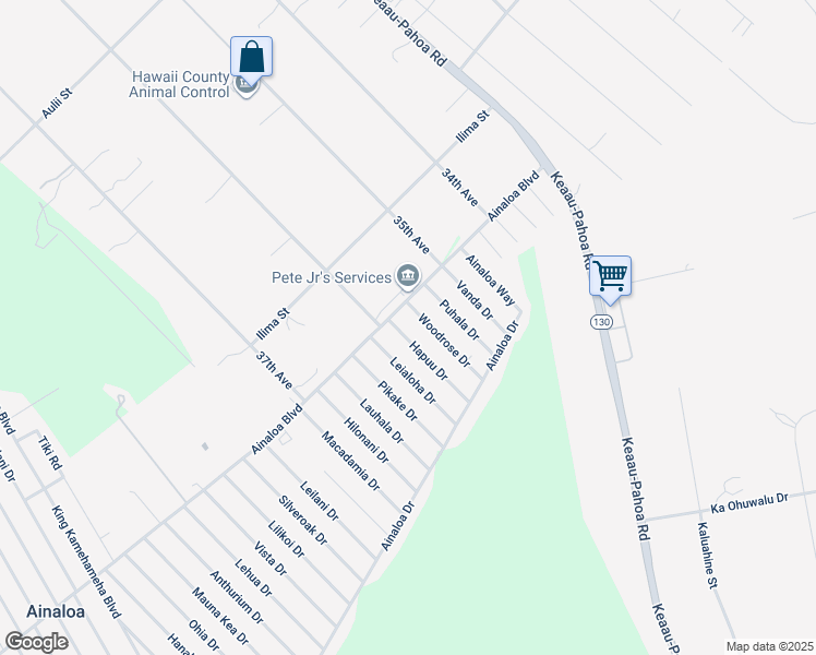 map of restaurants, bars, coffee shops, grocery stores, and more near 16-2042 Woodrose Drive in Pāhoa