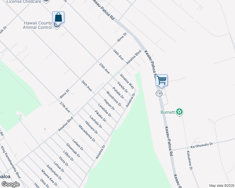 map of restaurants, bars, coffee shops, grocery stores, and more near 16-2062 Puhala Drive in Pāhoa