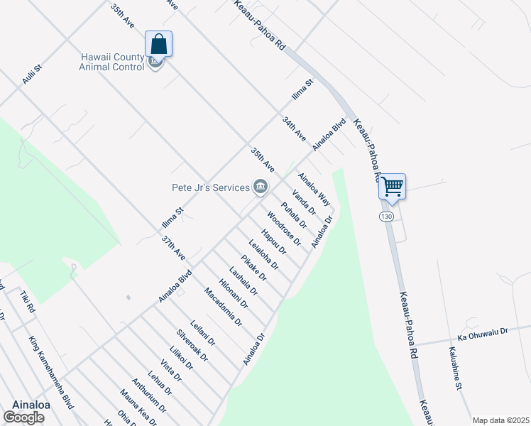 map of restaurants, bars, coffee shops, grocery stores, and more near 16-2042 Woodrose Drive in Pāhoa