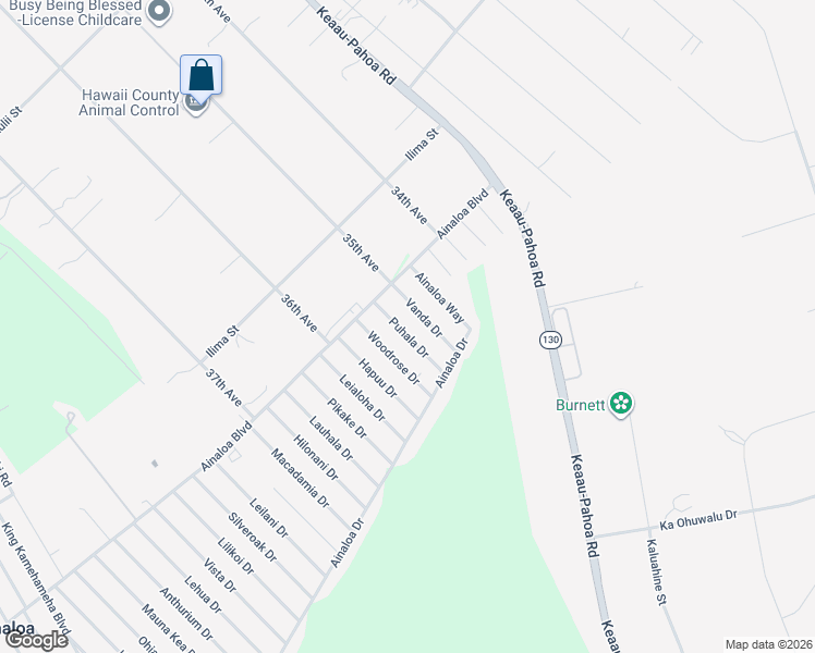 map of restaurants, bars, coffee shops, grocery stores, and more near 16-2062 Puhala Drive in Pāhoa