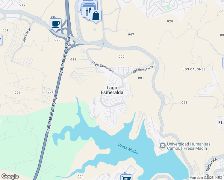 map of restaurants, bars, coffee shops, grocery stores, and more near in Lago Esmeralda