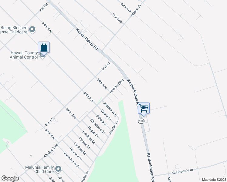 map of restaurants, bars, coffee shops, grocery stores, and more near 16-2038 Maile Way in Pāhoa