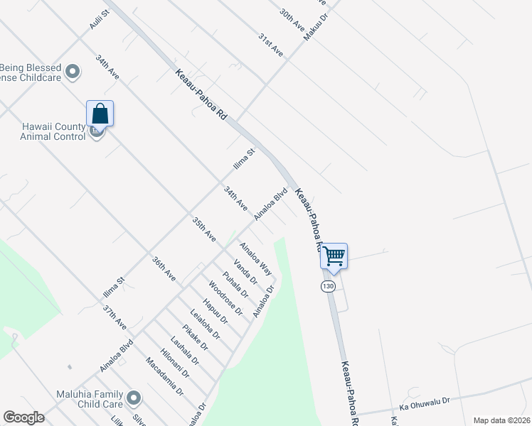 map of restaurants, bars, coffee shops, grocery stores, and more near 16-2038 Maile Way in Pāhoa