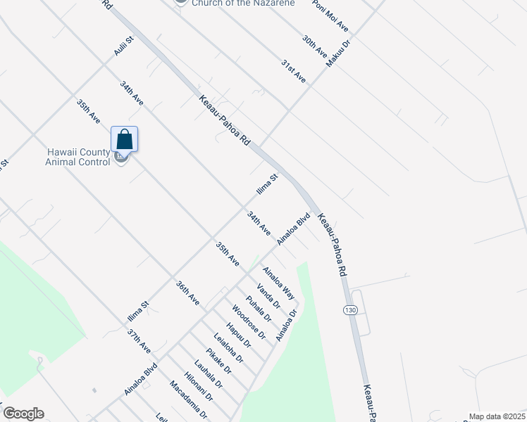 map of restaurants, bars, coffee shops, grocery stores, and more near 16-1997 34th Avenue in Pāhoa