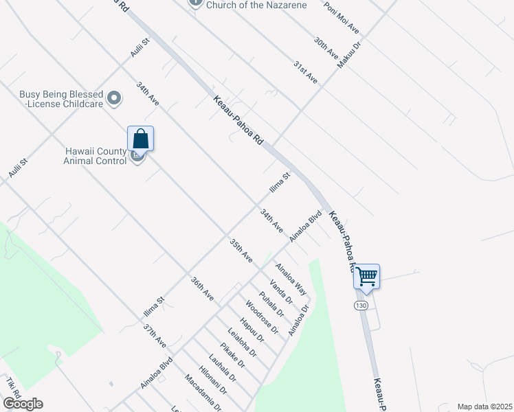 map of restaurants, bars, coffee shops, grocery stores, and more near 12 34th Avenue in Pāhoa