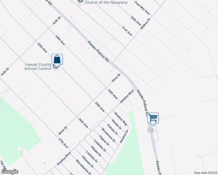 map of restaurants, bars, coffee shops, grocery stores, and more near 16-1997 34th Avenue in Pāhoa