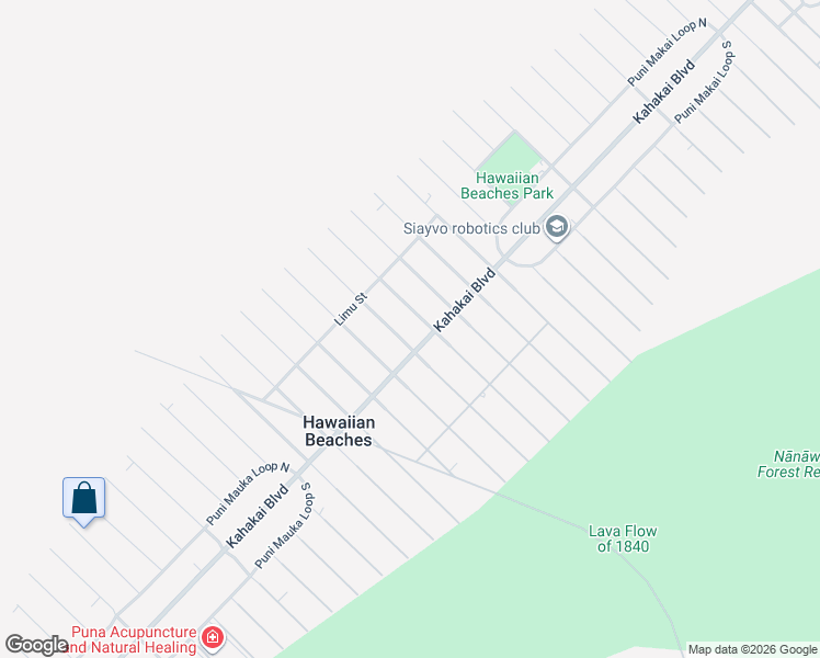 map of restaurants, bars, coffee shops, grocery stores, and more near 15-2739 Lalakea Street in Pāhoa